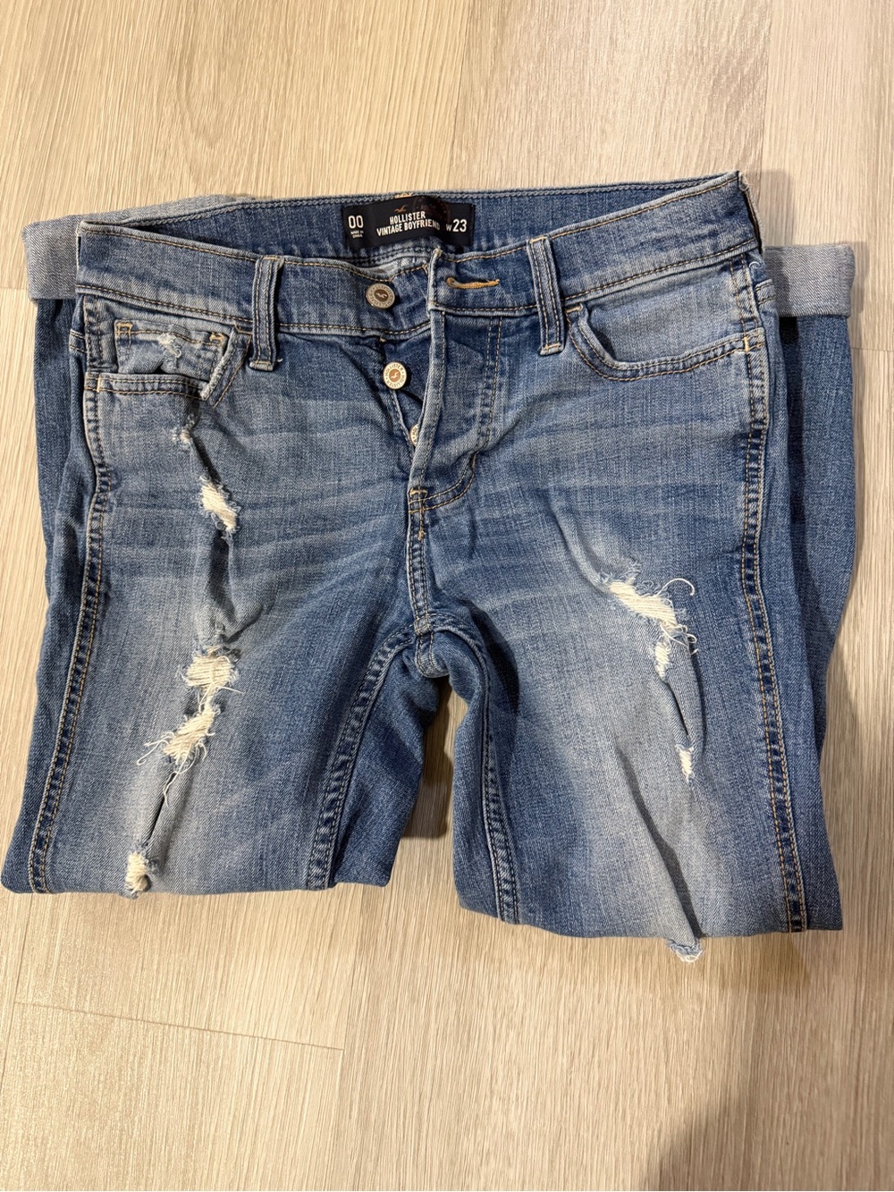 Hollister Light-Mid Blue Distressed Boyfriend Jeans